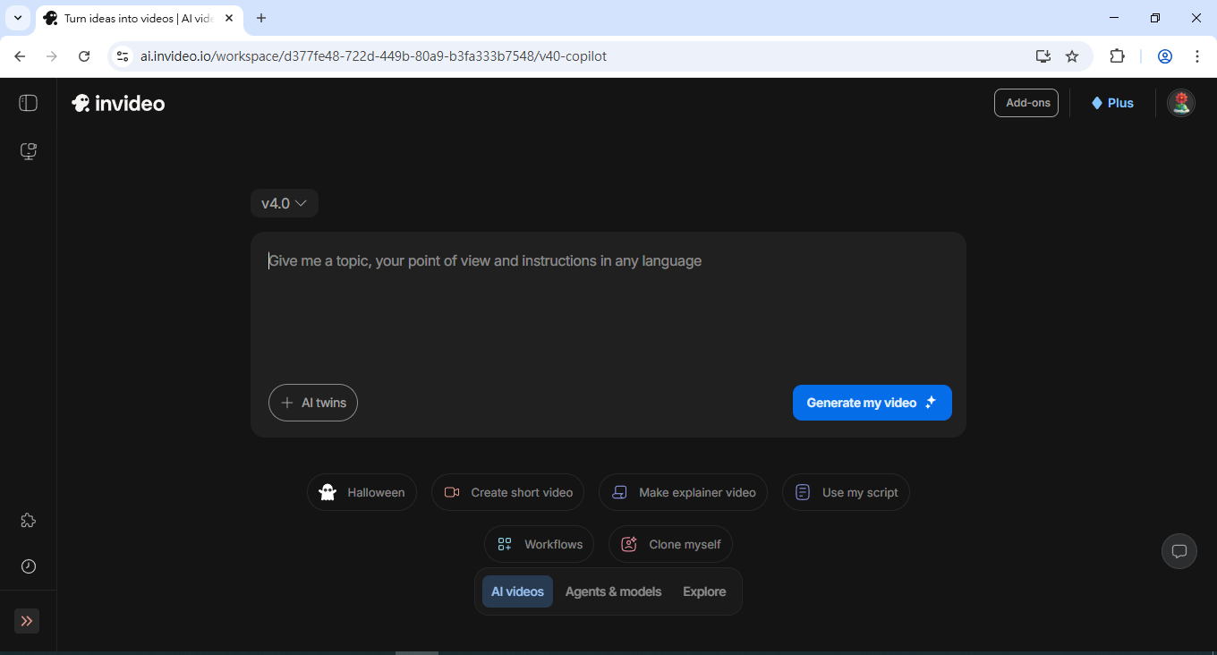 在 InVideo 中設定影片時長、風格和平台